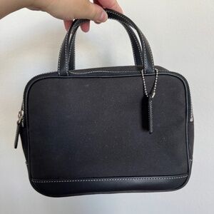 Coach Double Zipper Cosmetic Canvas and Leather Black Bag Purse